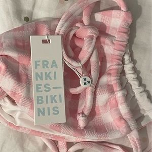Frankies Bikinis Pink Picnic Gingham Halter String Bikini Top